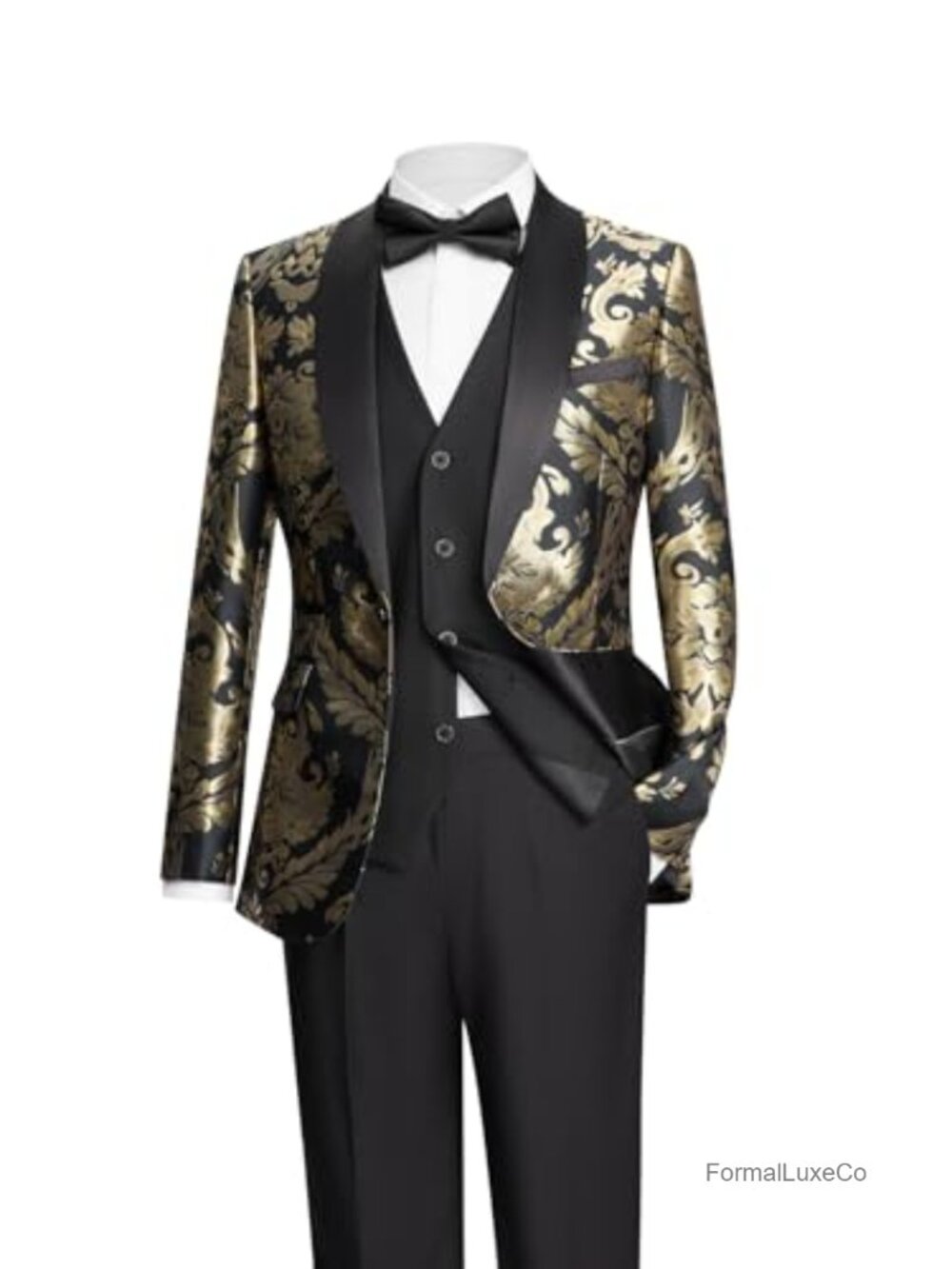 Men's Slim Fit 3-Piece Floral Jacquard Tuxedo Suit for Wedding Prom